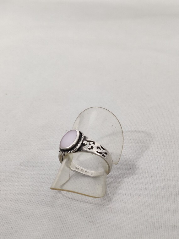 Bague Argent 925 Cabochon Nacre - Taille 57, Vintage, Poinçons - Occasion Parfait état Ancien