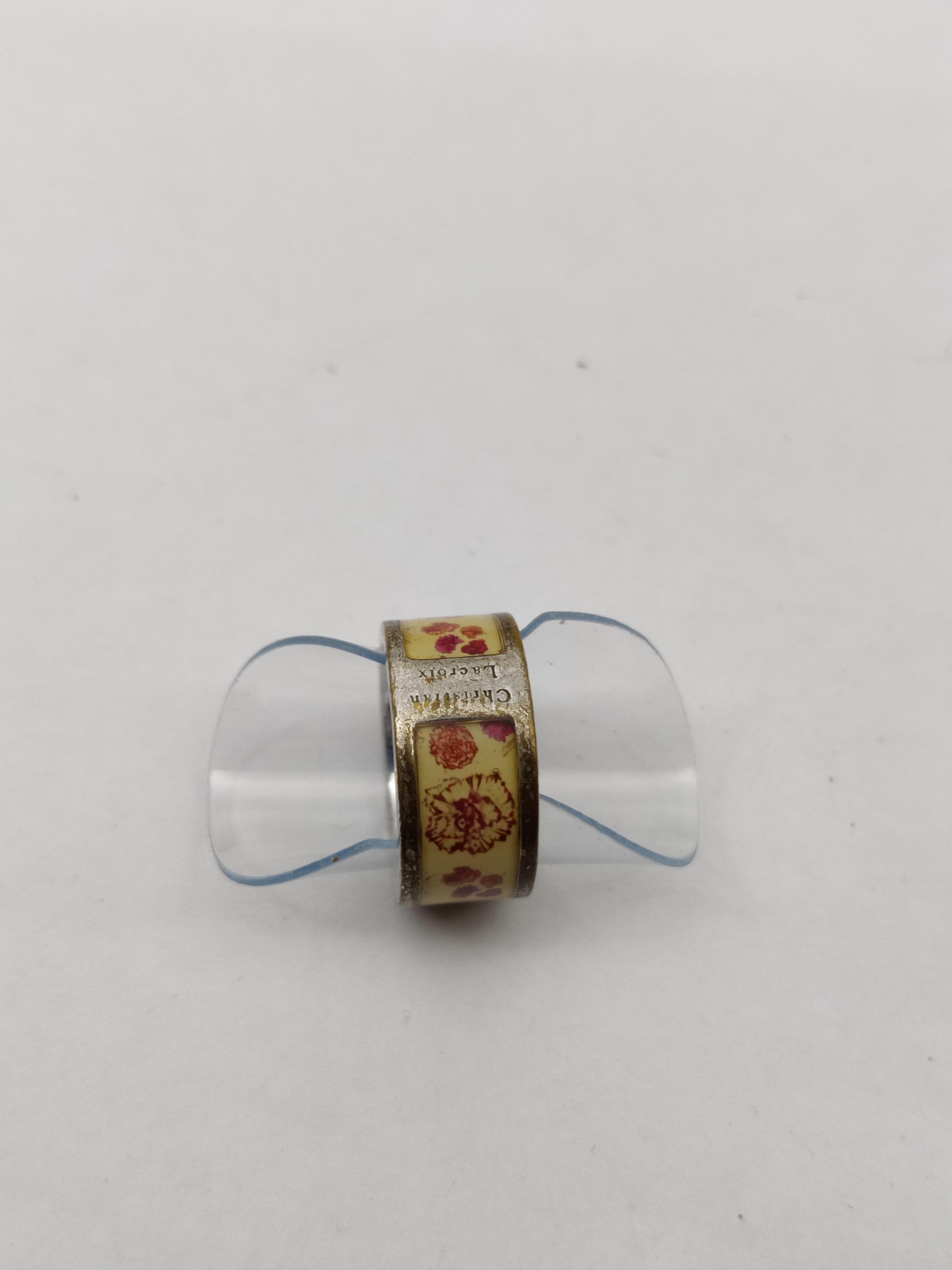 Signed CHRISTIAN LACROIX Vintage Ring in Floral Enamel on Silver