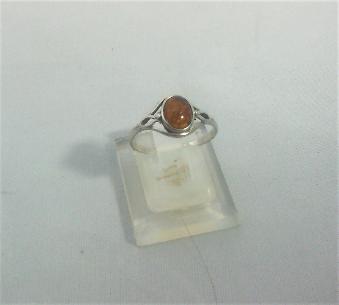 Bague Vintage Argent 925 Doré Avec Cabochon Ambre - Taille 50, Ajustable
