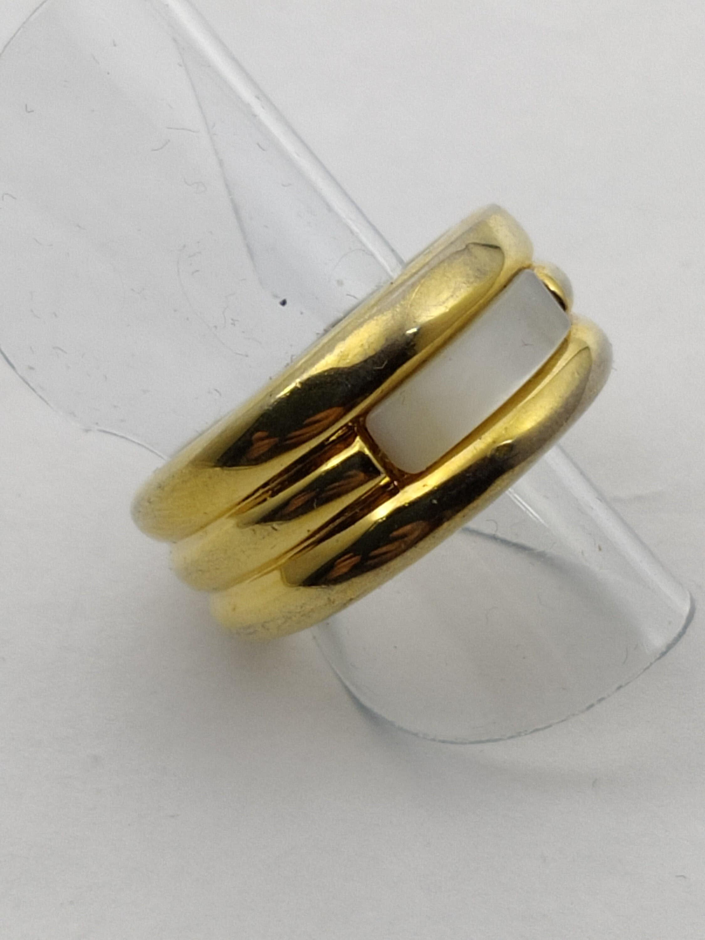 Anillo vintage con baño de oro y nácar blanco firmado LANVIN - Etsy México