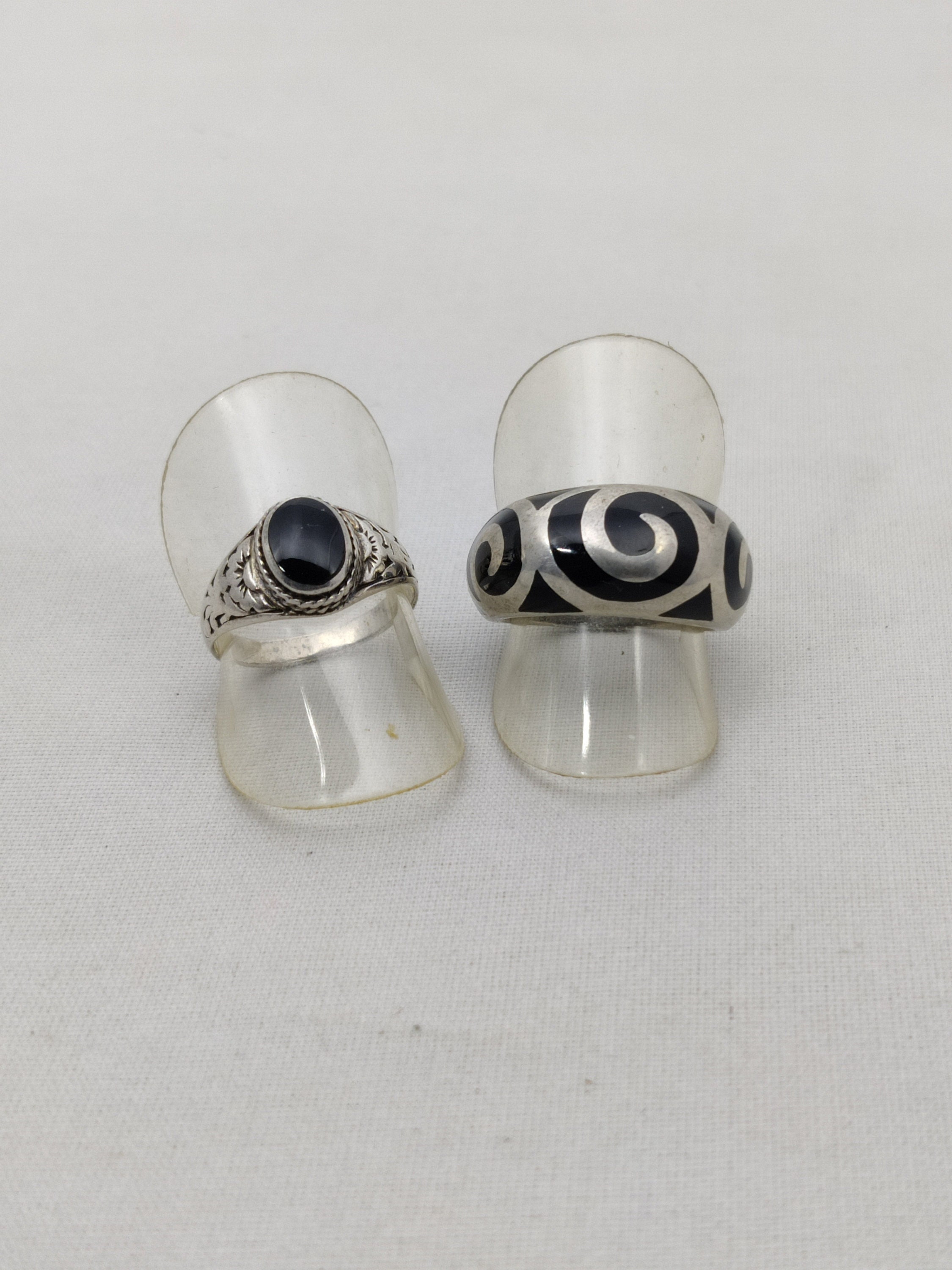 Bague En Argent Massif Avec Cabochon Noir - Taille 56/57 - Bijou Occasion élégant Et Sobre
