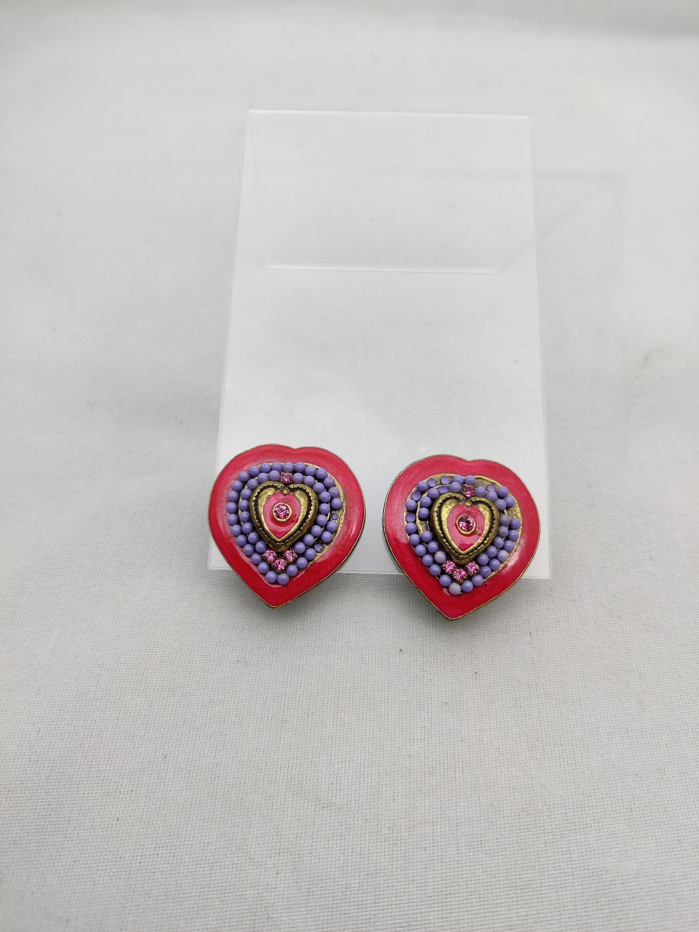 Boucles D'oreilles Clips REMY DIS émaillées Et Strass - Hauteur 7cm, Couleur Blanc Cassé, Occasion Bon état