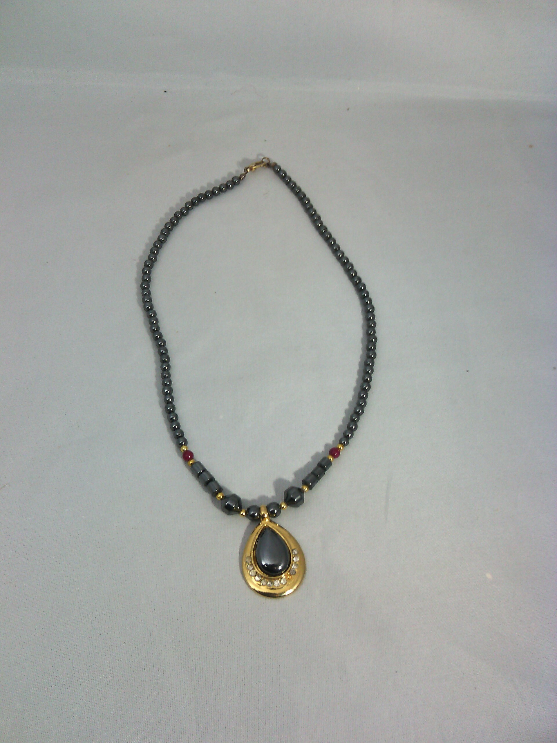 Collier Ras De Cou Vintage - Perles Rondes Hématite 8mm Gris Anthracite Et Doré