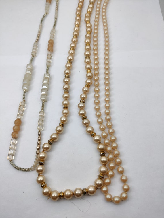 Collier Sautoir Vintage 3 Rangs Perles Strass – Longueur 90 Cm, Argenté