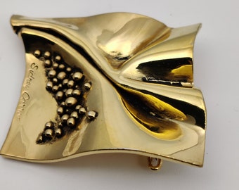 Broche Vintage Sidney Carron - Métal Argenté Et Rubans Métal Doré, Occasion En Bon État