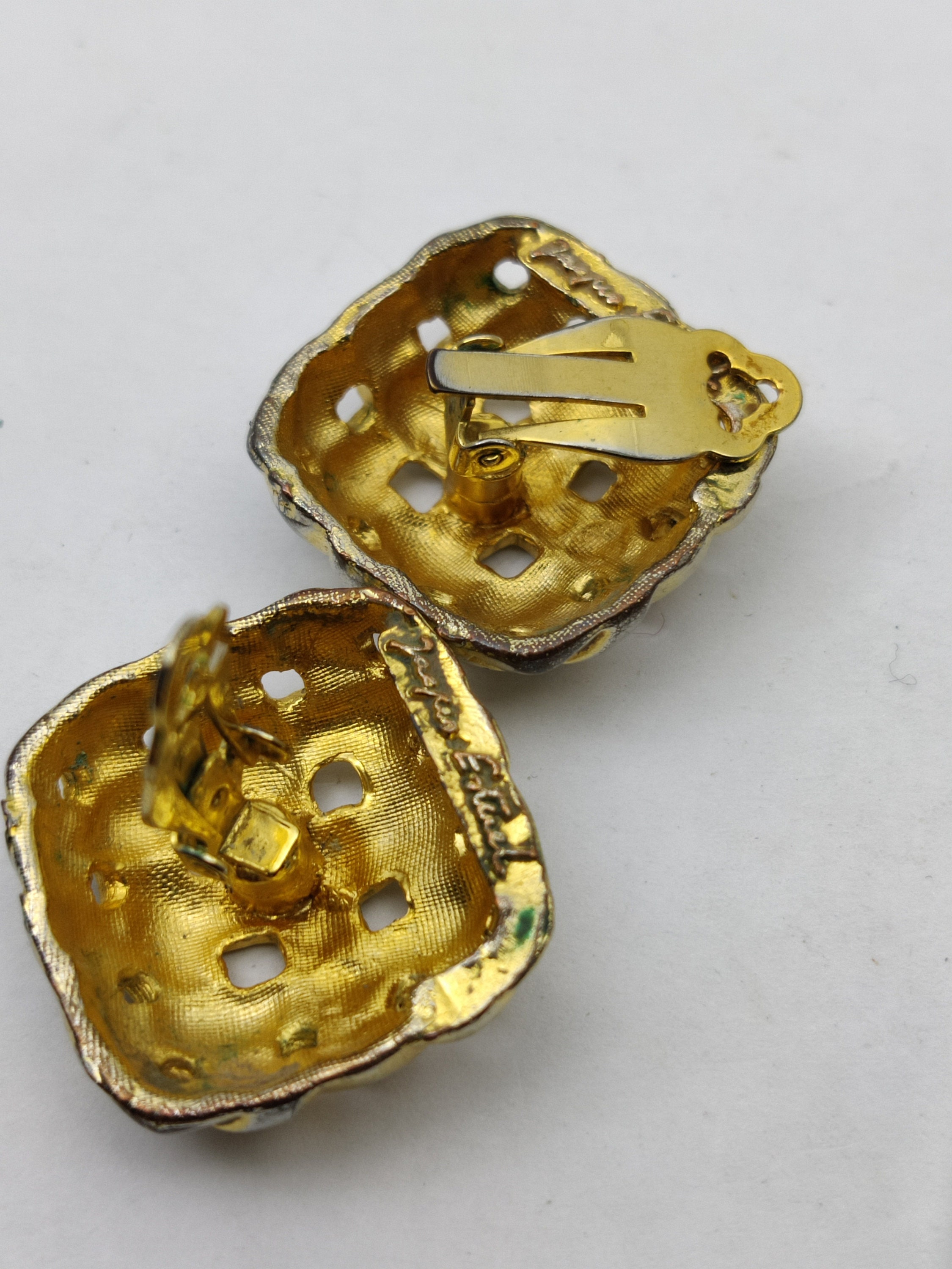 Boucles D'oreilles Vintage Jacques Esterel - Métal Doré à Clip - Occasion