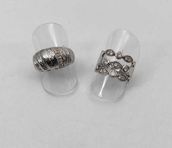 Bague Ancienne En Argent Massif Taille 57 - Décor Strass Ou Zircon