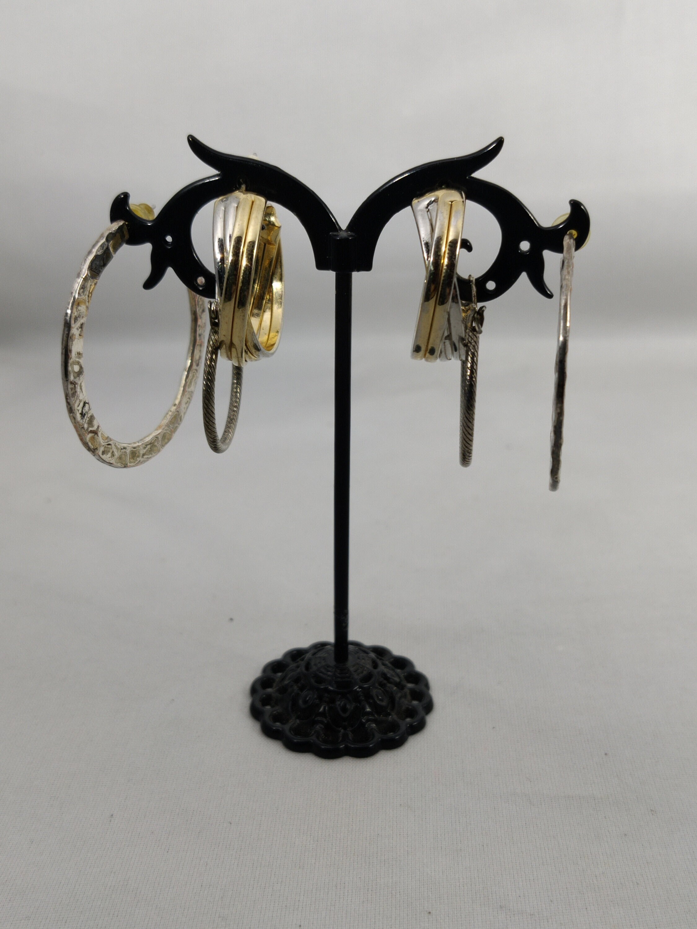 Boucles D'oreilles Créoles Vintage Métal Argenté - Fermoir Clips, Pendantes