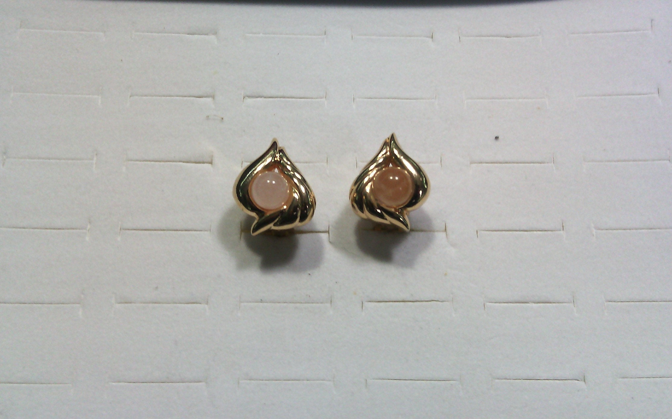 Boucles D'oreilles Vintage - Pierres Roses - Fermoir Clip/pince - Bijou Ancien Occasion