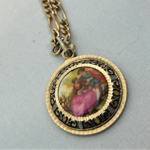 vintage necklace gold chain pendant porcelain and cloisonné enamel