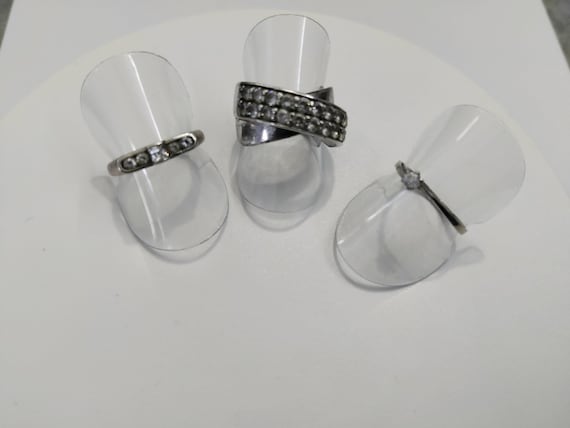 Bague Ancienne En Argent Massif 925 Sertie De Zirconiums - Taille 56, Style Cocktail