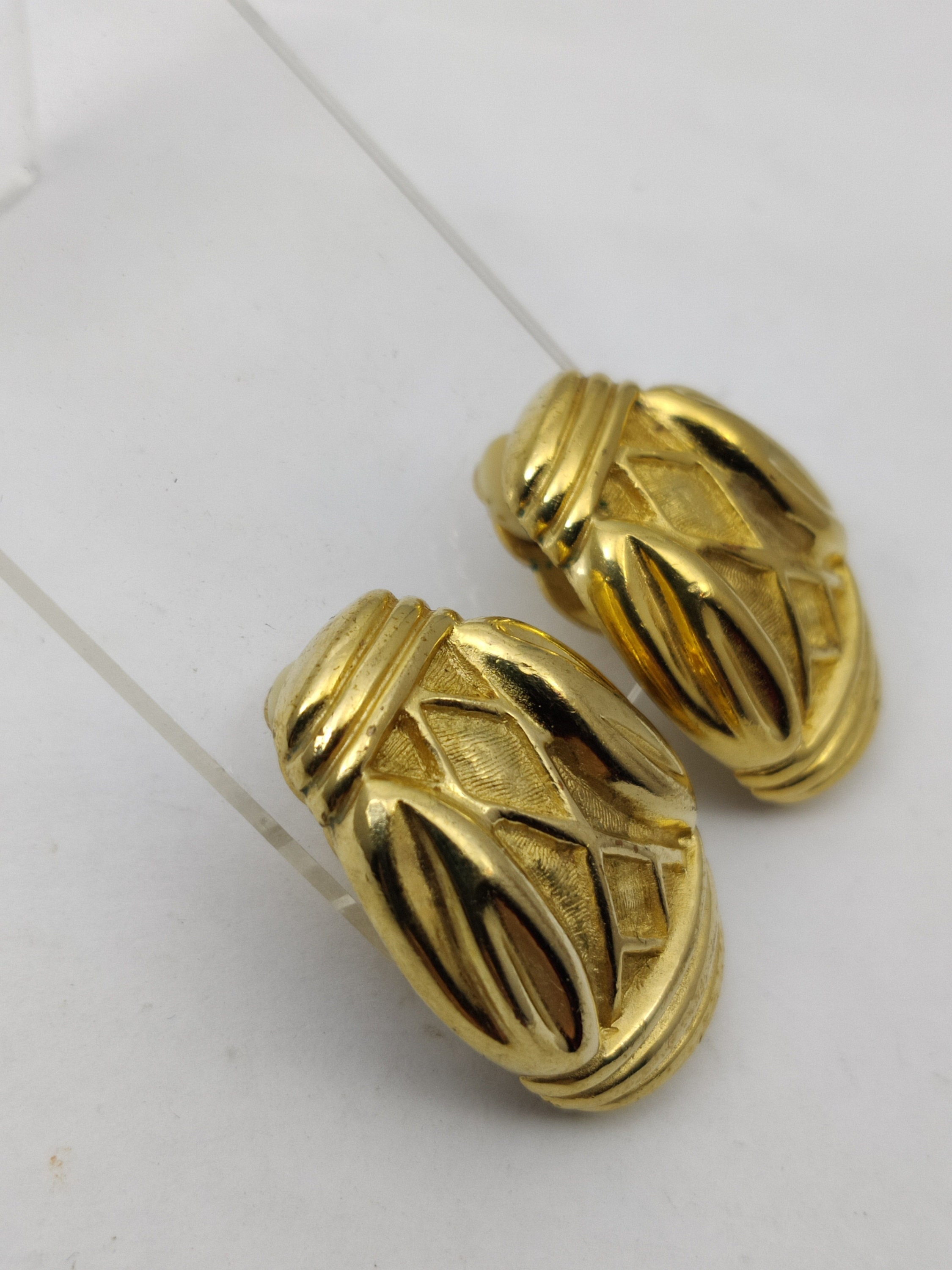 Boucles D'oreilles Clips Signées CARVEN - Dorées - Occasion Bon état