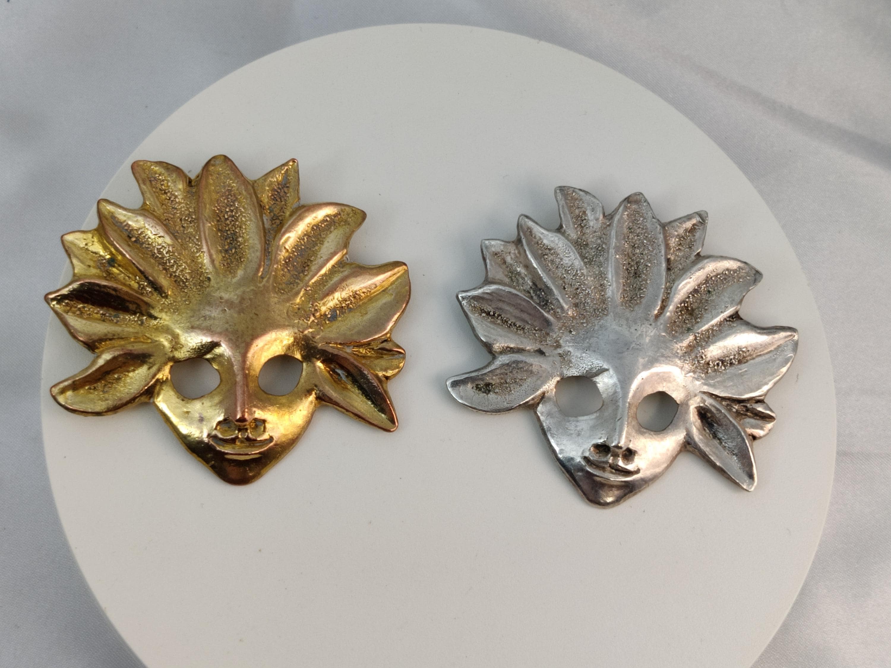 Signed CELINE T SAXE PARIS Vintage Venetian Mask Brooch in Metal