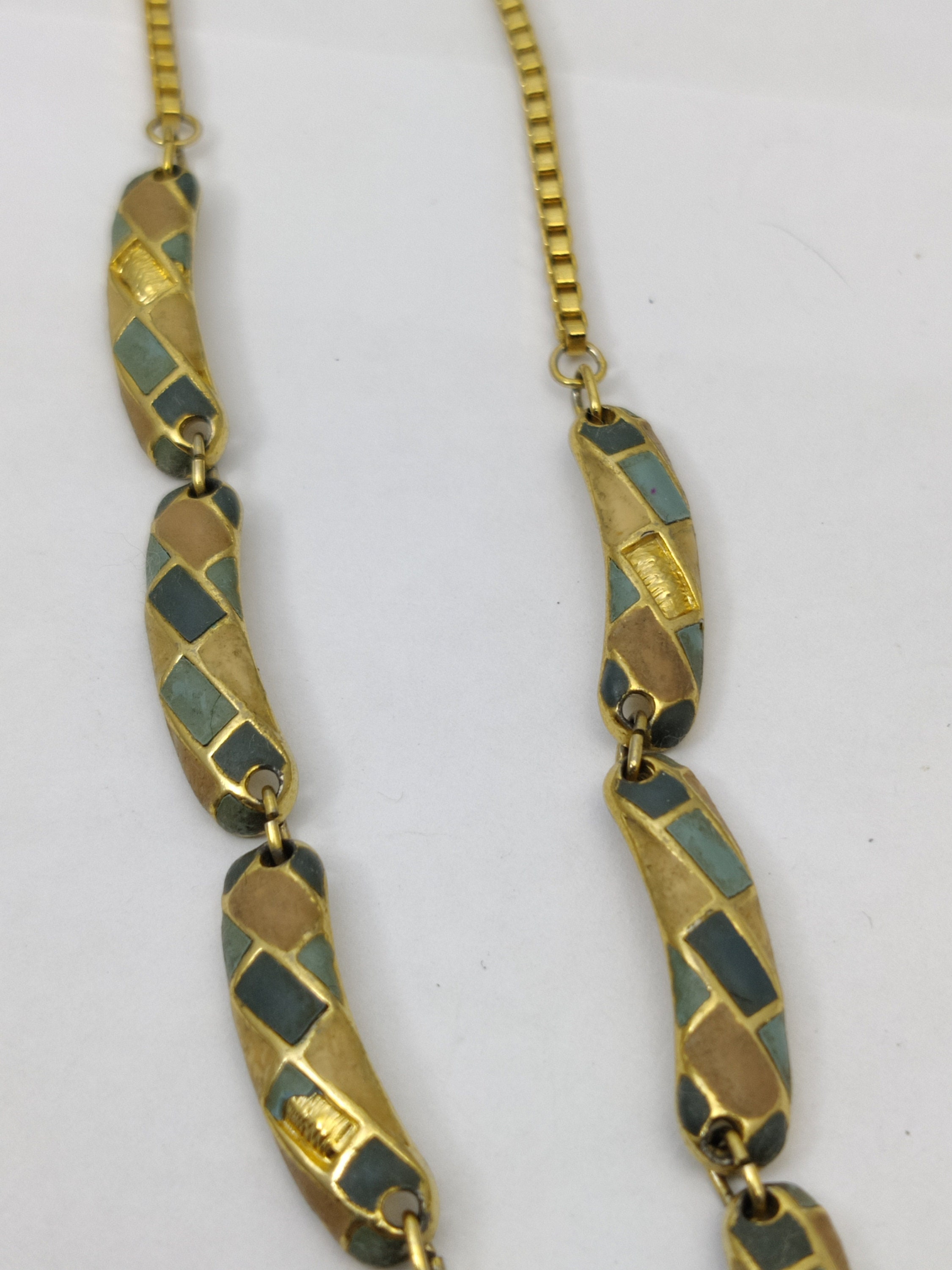 Signed ORENA PARIS Choker Necklace in Vintage Patinated Gold  Orena Paris vintage hammered disc&Crystals mesh choker main image 0
