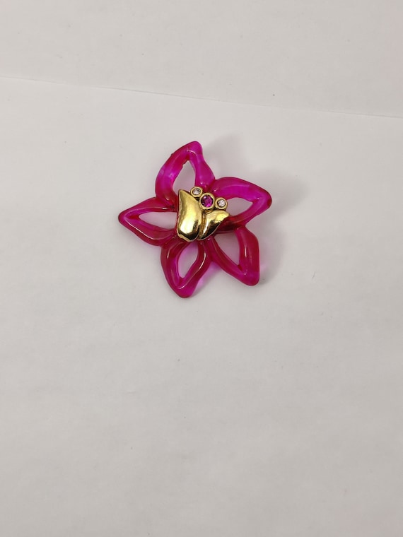 Belle Broche Ancienne Signée Jacky De G Paris - Zircon Doré - Occasion - Bijou Vintage