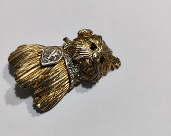 Broche Vintage En Métal Doré - Chien Signé CARVEN N°1898 - Bijou Ancien De Collection
