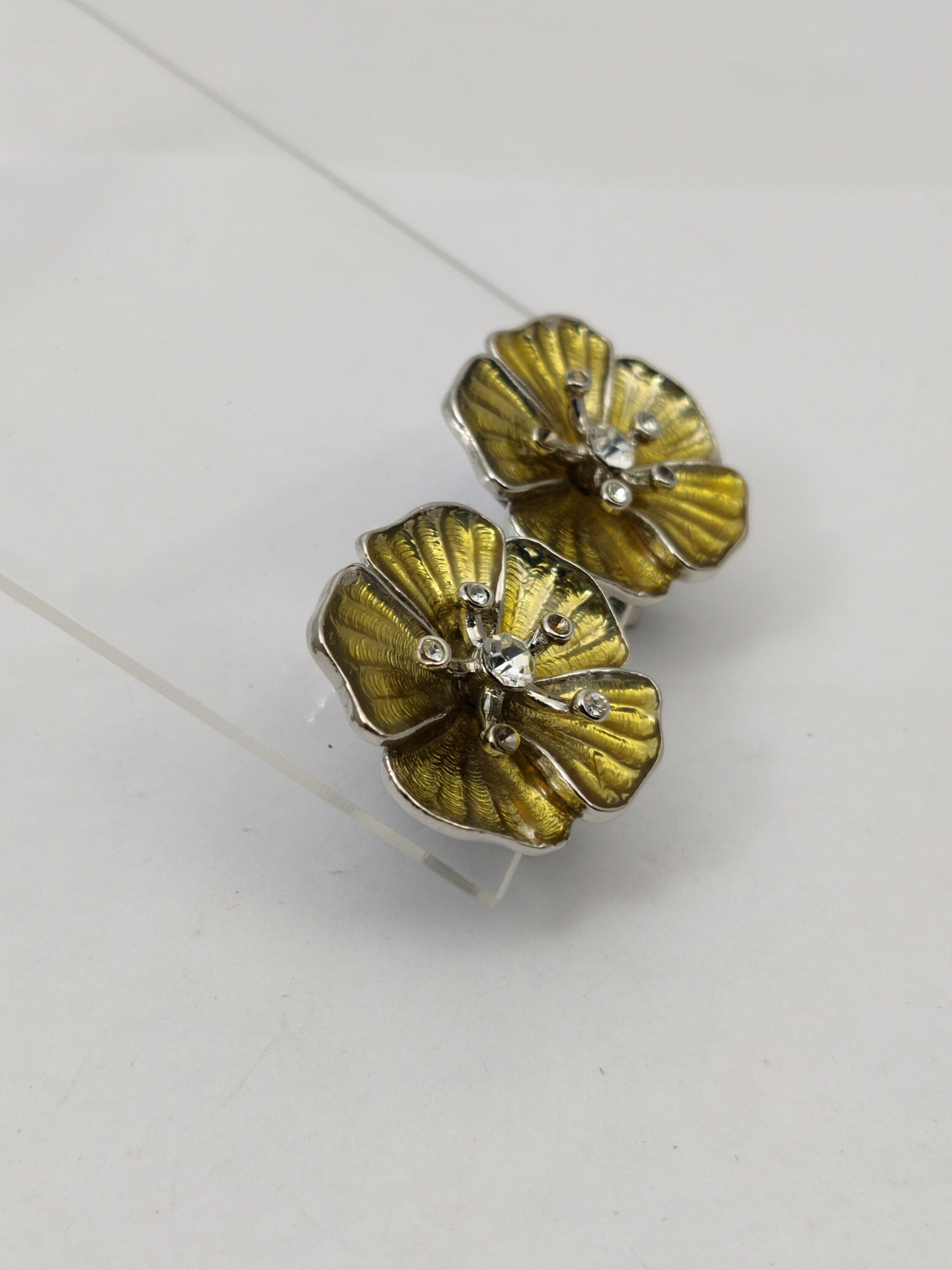 Boucles D'Oreilles Clips Vintage - Métal Doré Et Strass - Magnifique Paire Rétro