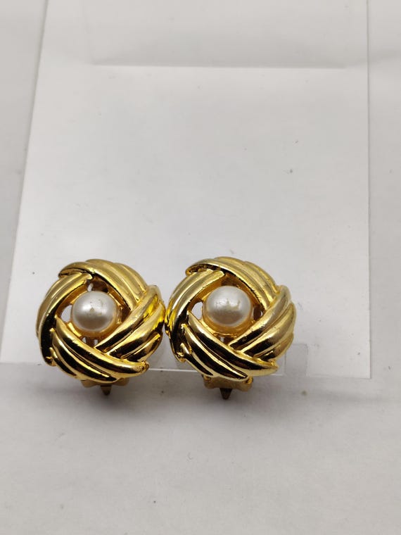 Boucles D'oreilles Clips Vintage Années 1970 - Métal Doré - Longueur 4 Cm - Occasion