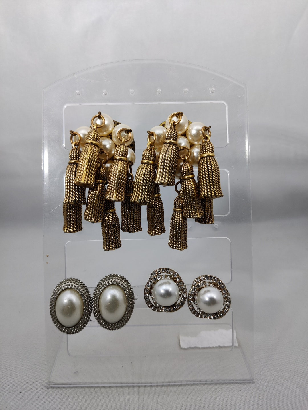 Boucles D'oreilles Anciennes Clips Vintage Avec Demi-perle De Verre Nacrée - Occasion En Très Bon état (TBE)
