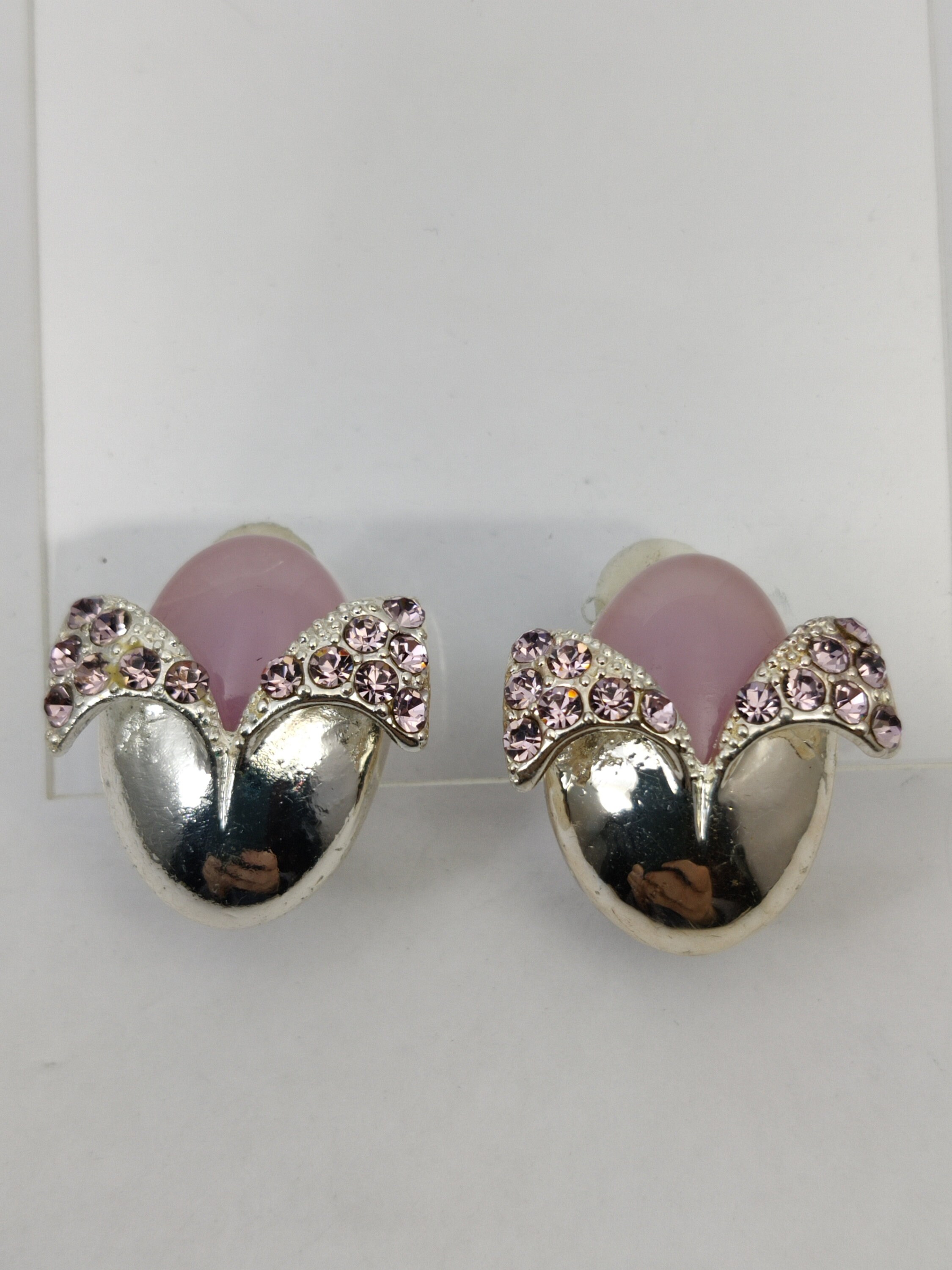 Boucles D'Oreilles Clips Vintage - Doré Et Strass - Occasion Bon État