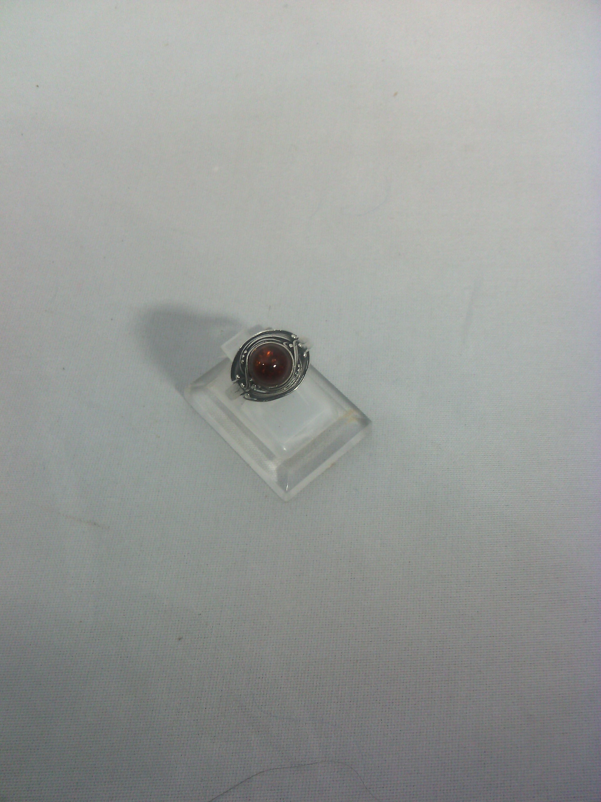 Bague Ancienne En Argent Massif 925 Avec Cabochon Ambre Véritable - Taille 57 - Occasion