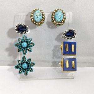 blue vintage fancy clip-on earrings