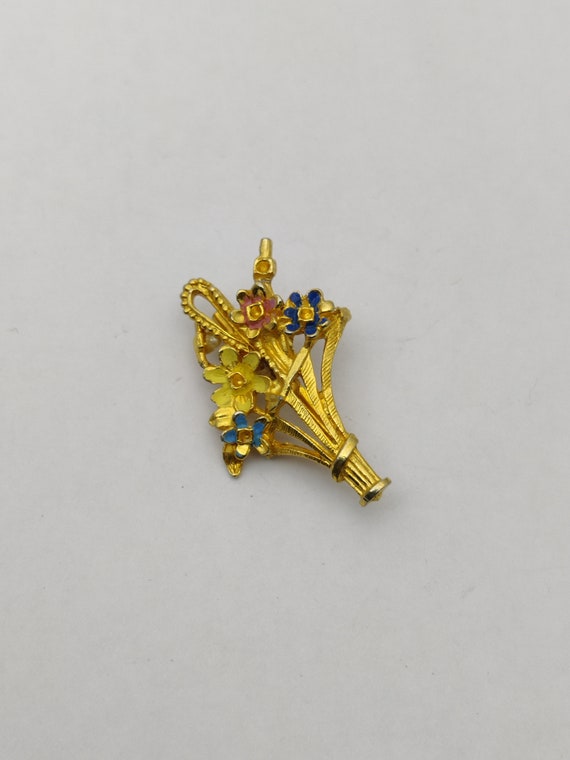 Broche Vintage Années 40-50 - Métal Doré Bouquet De Fleurs - Occasion - Bijou Ancien