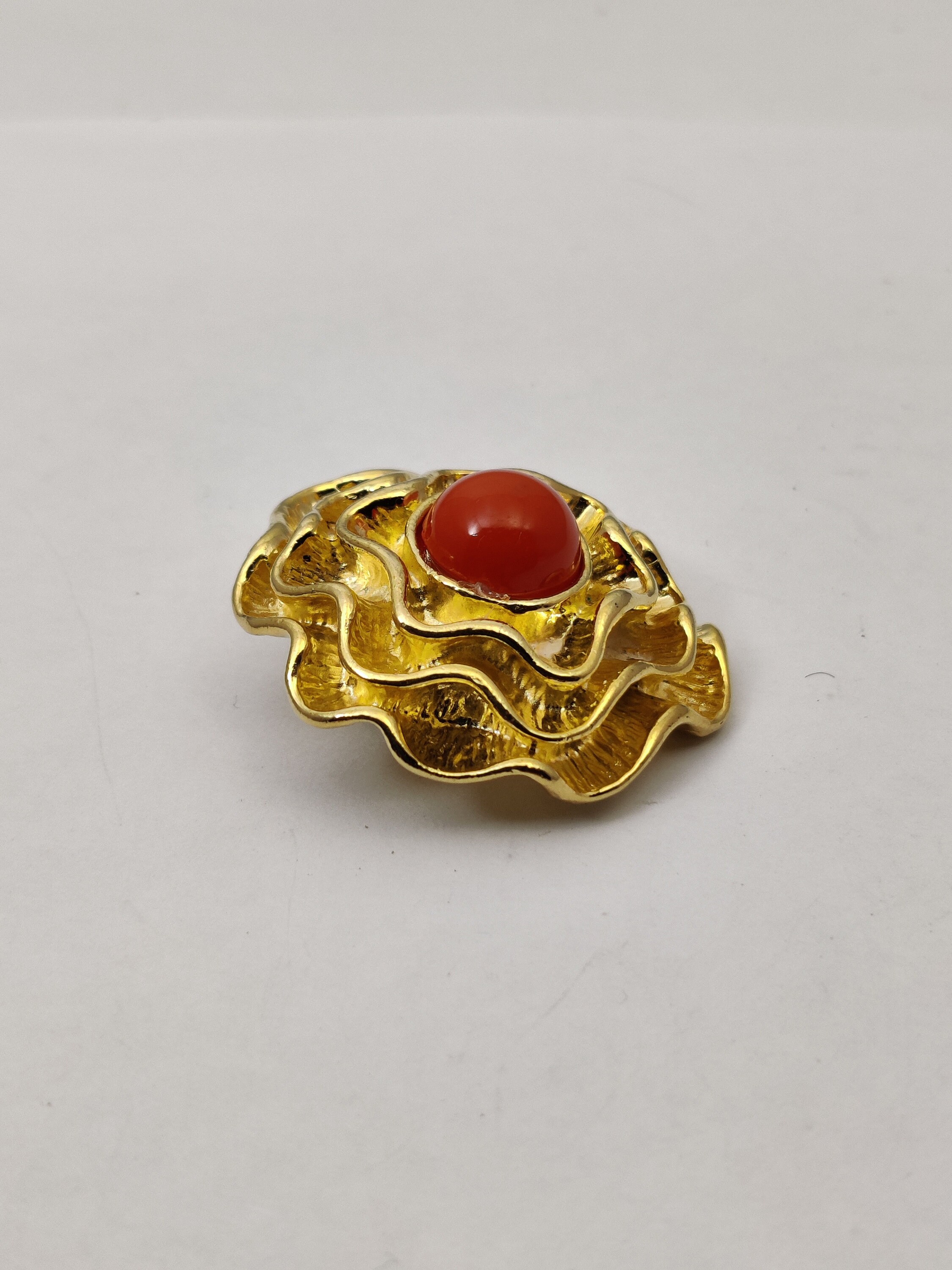 Boucles D'oreilles Vintage Clips – Rondes Dorées Et Oranges – Fantaisie