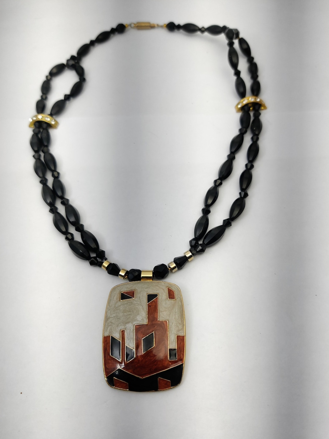 Signed BALENCIAGA PARIS Vintage Necklace With 2 Rows and Pendant 