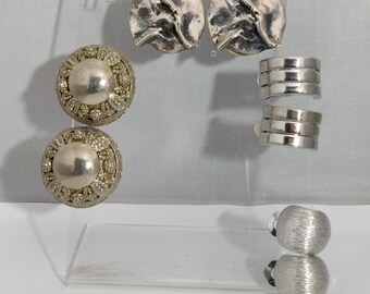 vintage silver metal clip-on earrings
