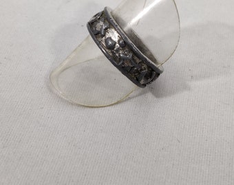 Bague Vintage En Métal Argenté émaillé - Occasion, Style Broche, Couleur Argentée