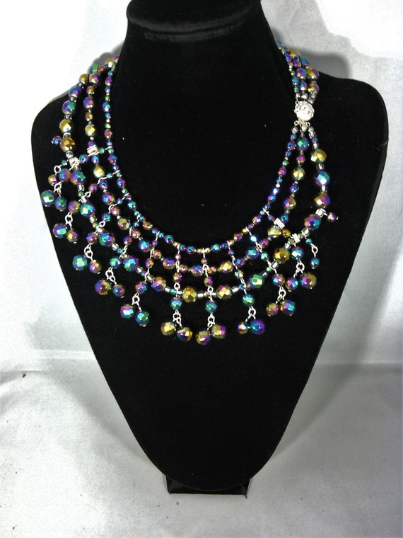 Collier Vintage Hématites Et Perles Bleues - Bijou Ancien - Occasion