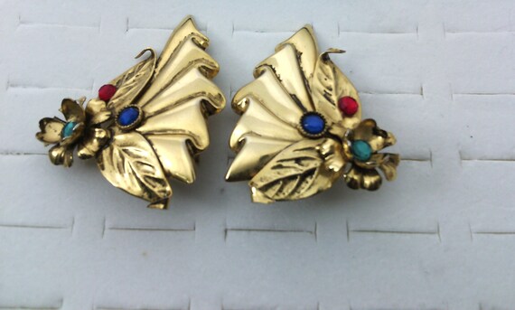 Boucles D'oreilles Vintage à Clips En Métal Doré Avec Verre Ambré - Occasion