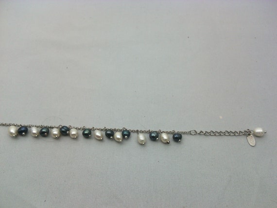 Bracelet Vintage Argenté Aux Perles Brillantes - Marque LDADPR - Bijou Ancien De France - Occasion