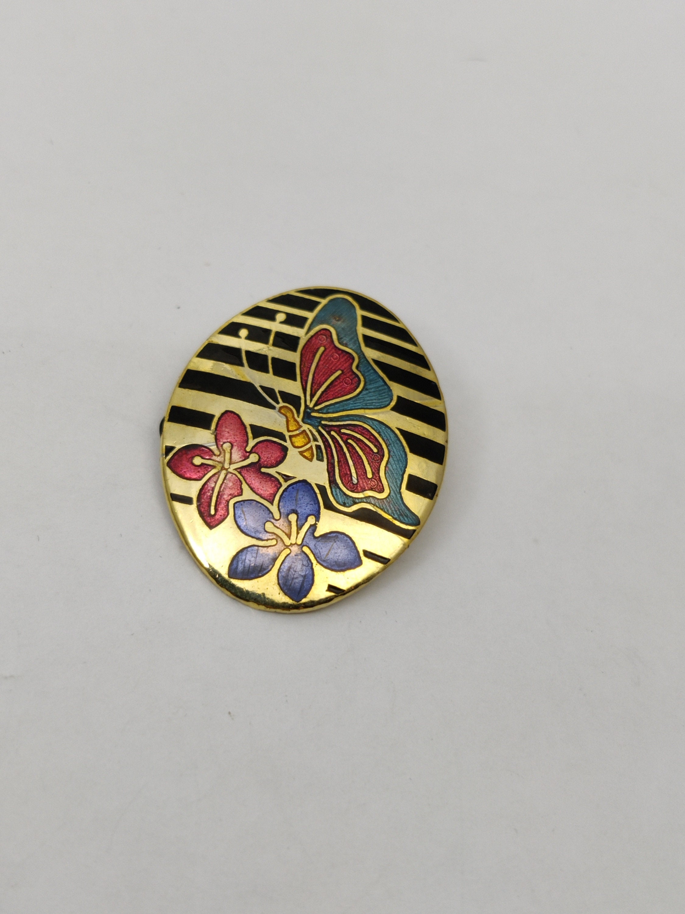 BROCHE VINTAGE MÉTAL doré émail fleurs muguet Ref H209 EUR