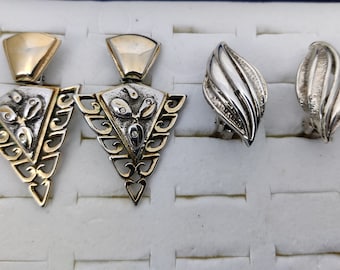 vintage clip-on earrings in gold and silver metal