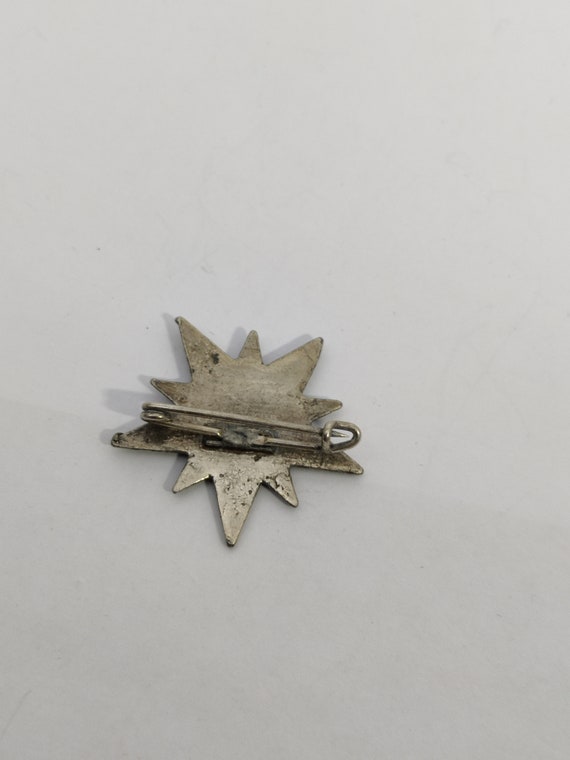 Broche Vintage Moderniste Bleue En Métal Argenté - Pièce Russe Occasion
