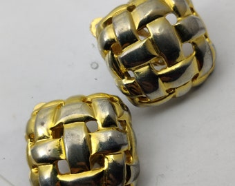 Boucles D'oreilles Vintage Clips - Carré Doré - Signées Jacques Esterel - Occasion Bon état