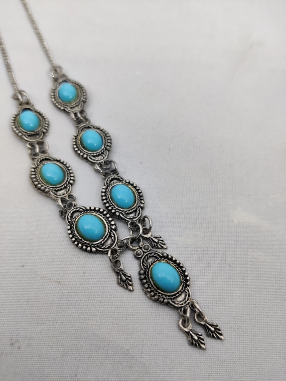 Collier Ancien Couture - Métal Argenté Et Cabochons Verre - Vintage
