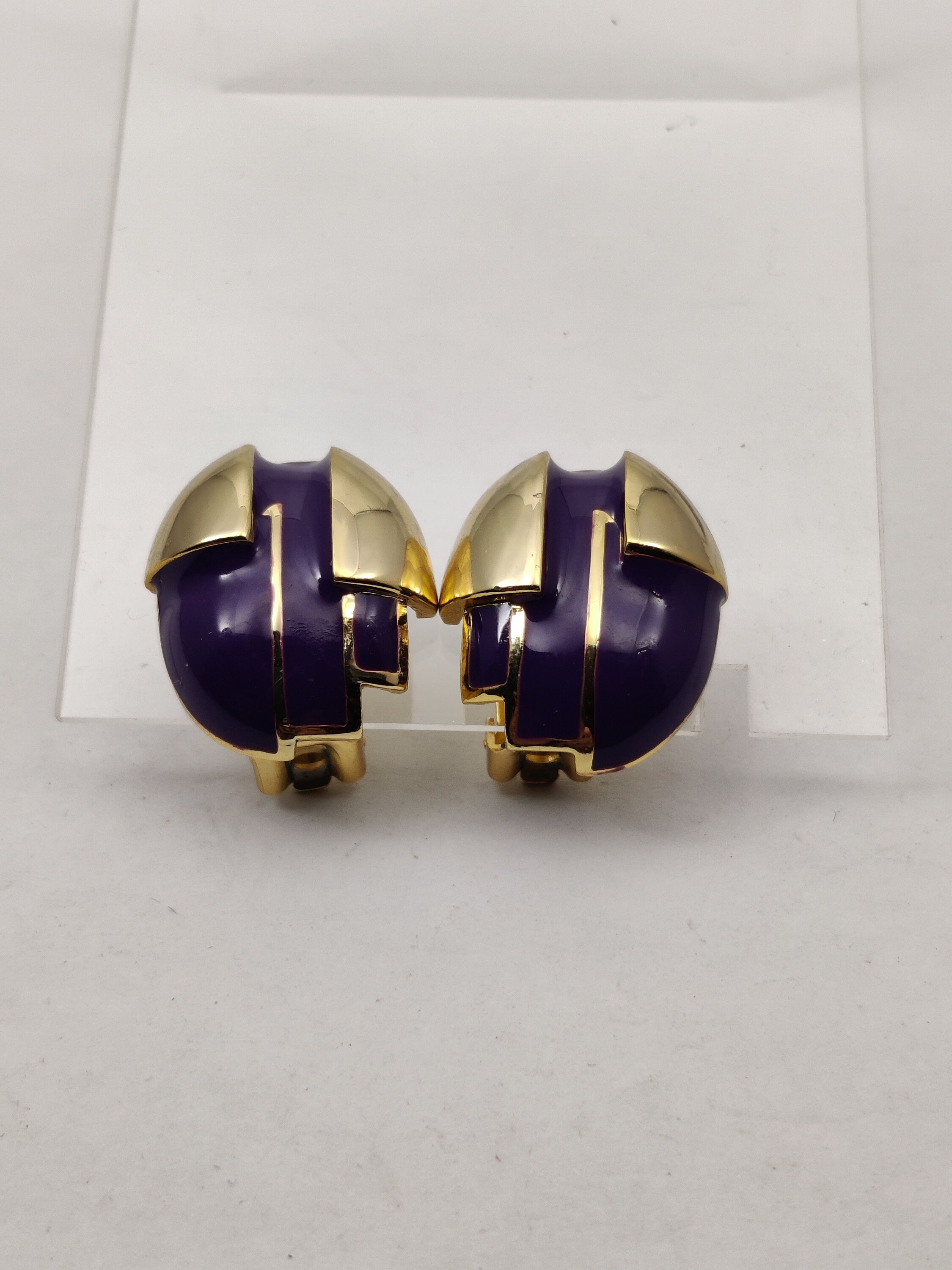Boucles D'oreilles Cygne Vintage Orena - Métal Doré émaillé Noir, Clips