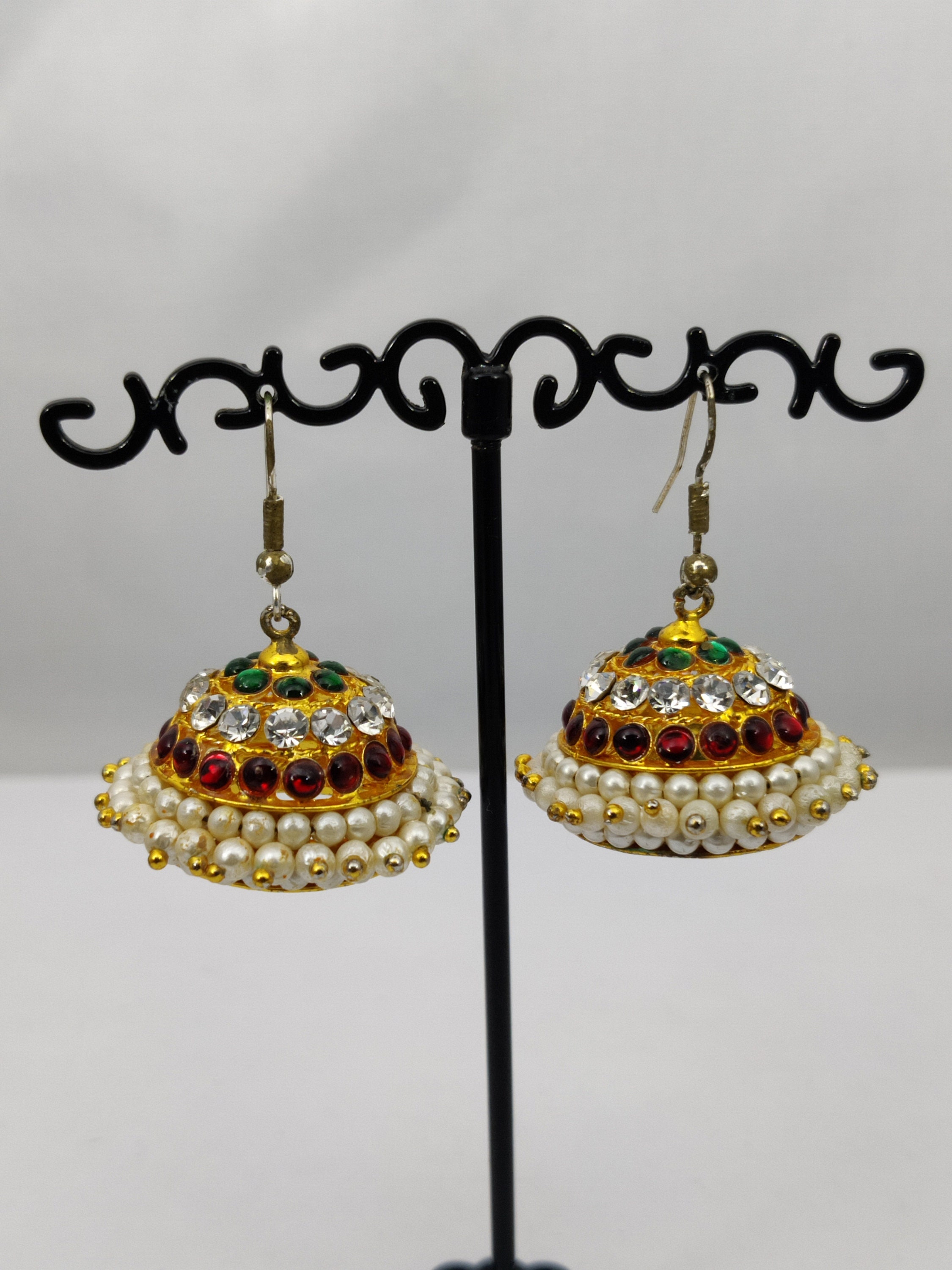Lot De Boucles D'oreilles Vintage - Strass, Perles De Verre, Métal Doré - Occasion