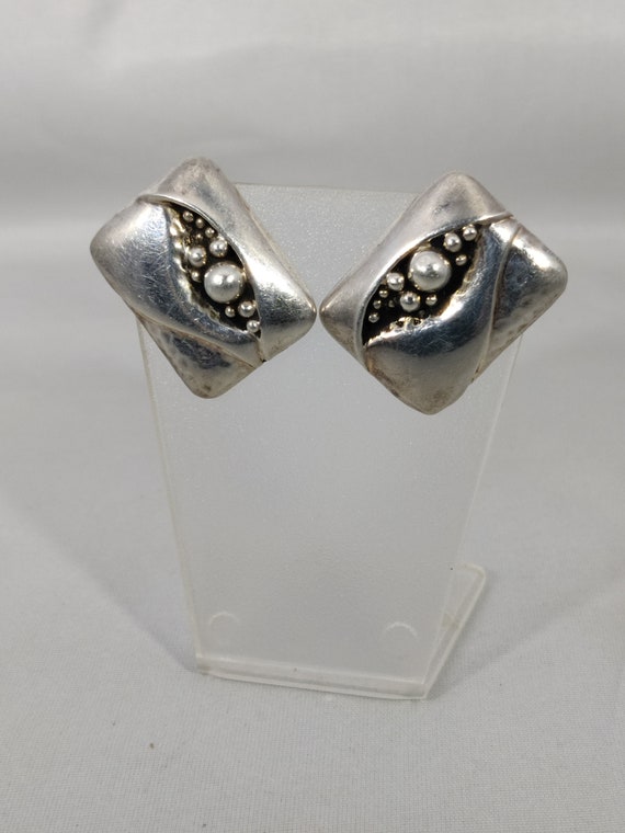 Boucles D'oreilles Vintage Clips Argenté - Signées L G S - Occasion Très Bon état