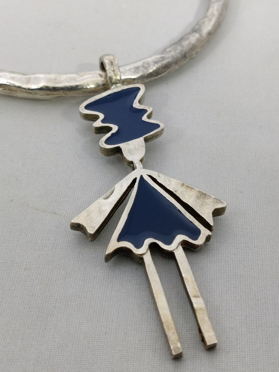Collier Vintage Pendentif Articulé Métal Argenté Nelly Biche De Bere