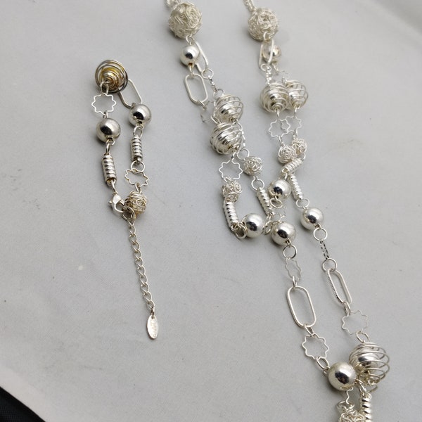 parure vintage collier et bracelet en métal argenté