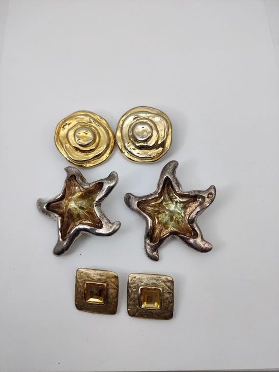 Paire De Clips D'oreilles Vintage JACKY De G, étoile Argentée En Résine, Made In France - Bon état
