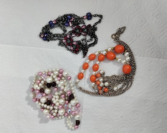 long necklace vintage sautoir necklace in warm colors: orange, pink, red