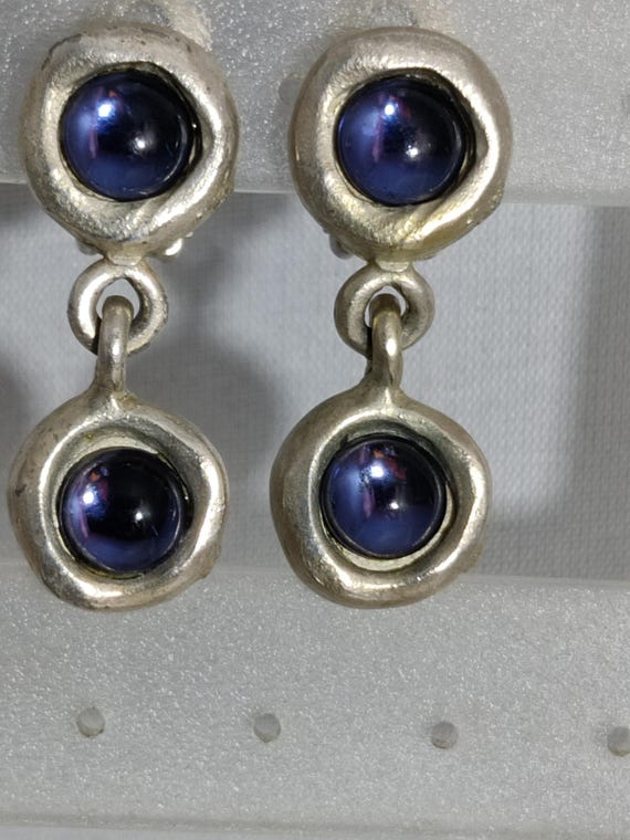 Boucles D'oreilles Clips Vintage BICHE De BERE En étain Martelé - Style Pendantes Argenté, Fermoir à Clip