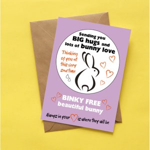 Binky Free hermosa tarjeta de pérdida de mascotas de conejito, pensando en ti tarjeta, tarjeta de duelo de conejo de conejo,