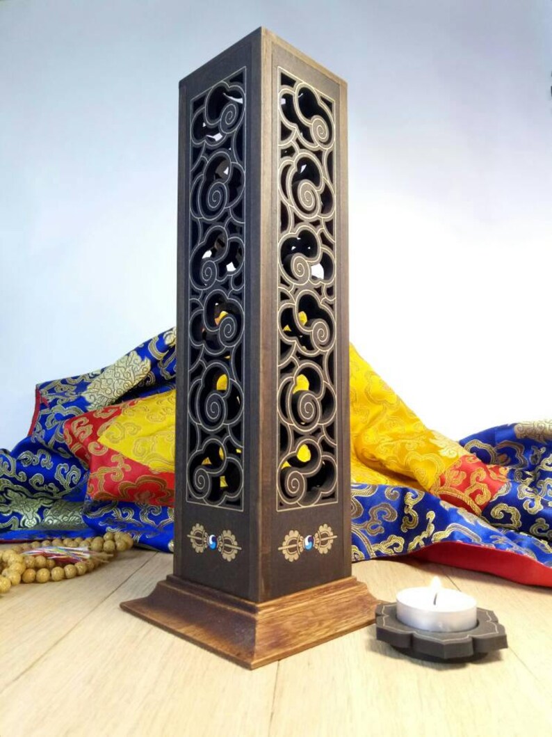 Tower Incense Burner Ash Catcher Natural Wood Tibetan Etsy