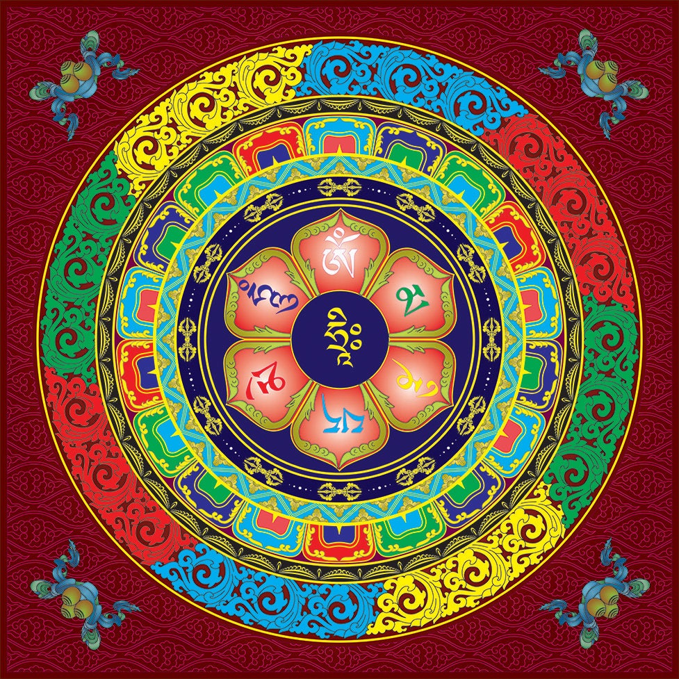 Altar Cloth Om Mani Padme Hum on Lotus Flower Tibetan Style. | Etsy
